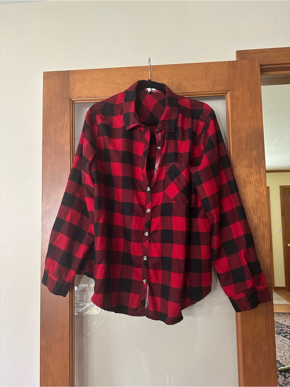 Maurices Red and Black Buffalo Plaid Button-Down Shirt